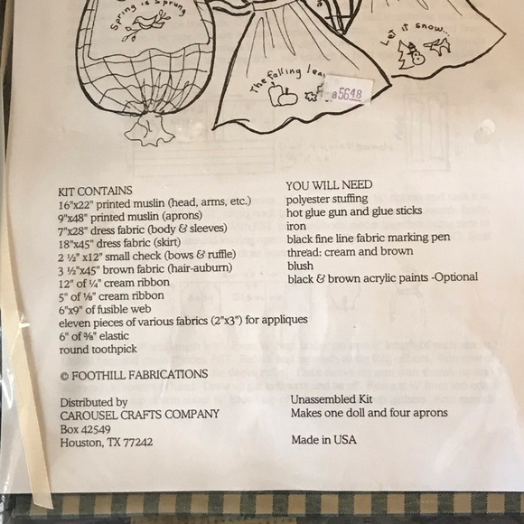 🐈OKC🐈 NWT Susannah Doll & Apron Kit - Picture 6 of 8